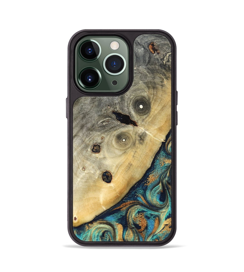 iPhone 13 Pro Wood Phone Case - Jace (Teal & Gold, 823169)
