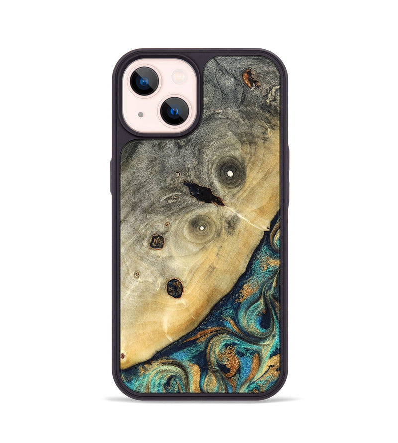 iPhone 14 Wood Phone Case - Jace (Teal & Gold, 823169)