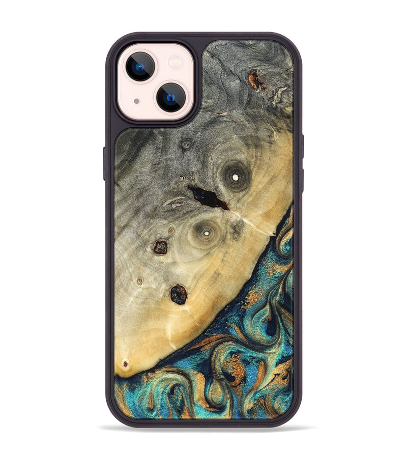 iPhone 14 Plus Wood Phone Case - Jace (Teal & Gold, 823169)