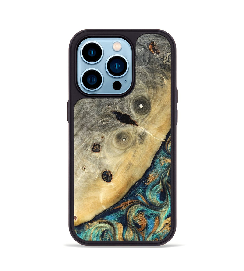 iPhone 14 Pro Wood Phone Case - Jace (Teal & Gold, 823169)