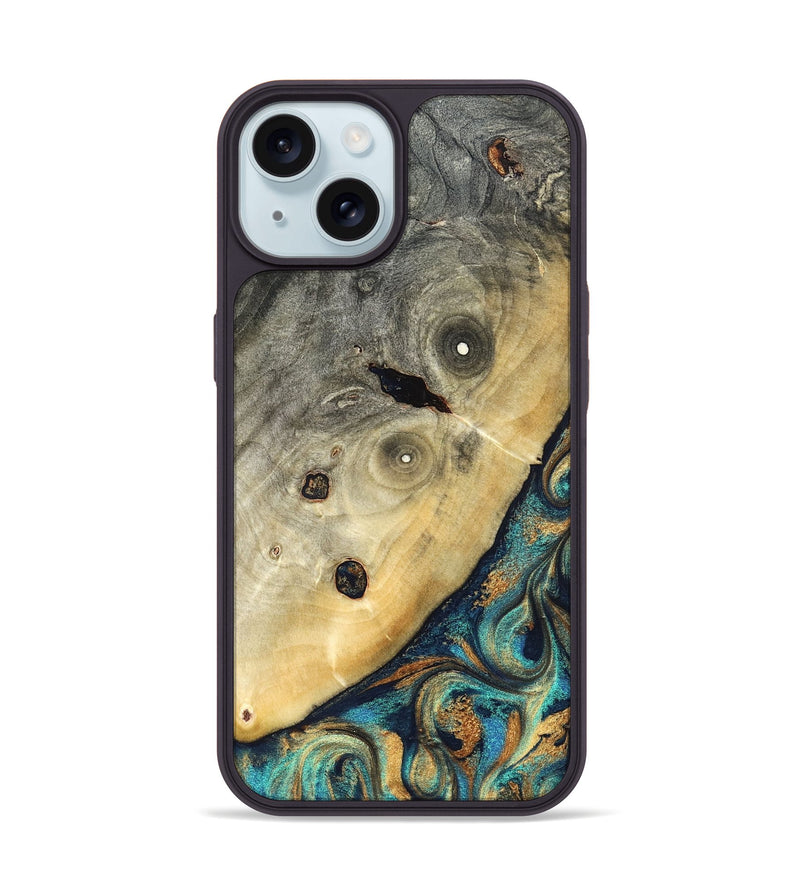 iPhone 15 Wood Phone Case - Jace (Teal & Gold, 823169)