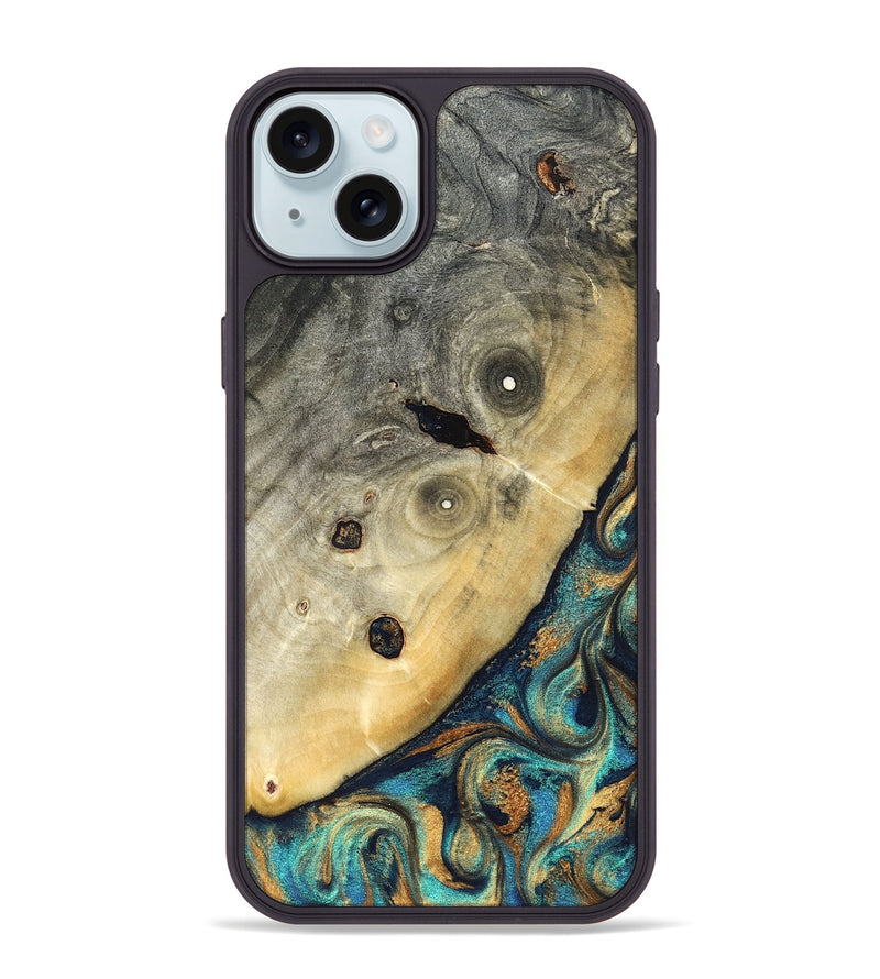 iPhone 15 Plus Wood Phone Case - Jace (Teal & Gold, 823169)
