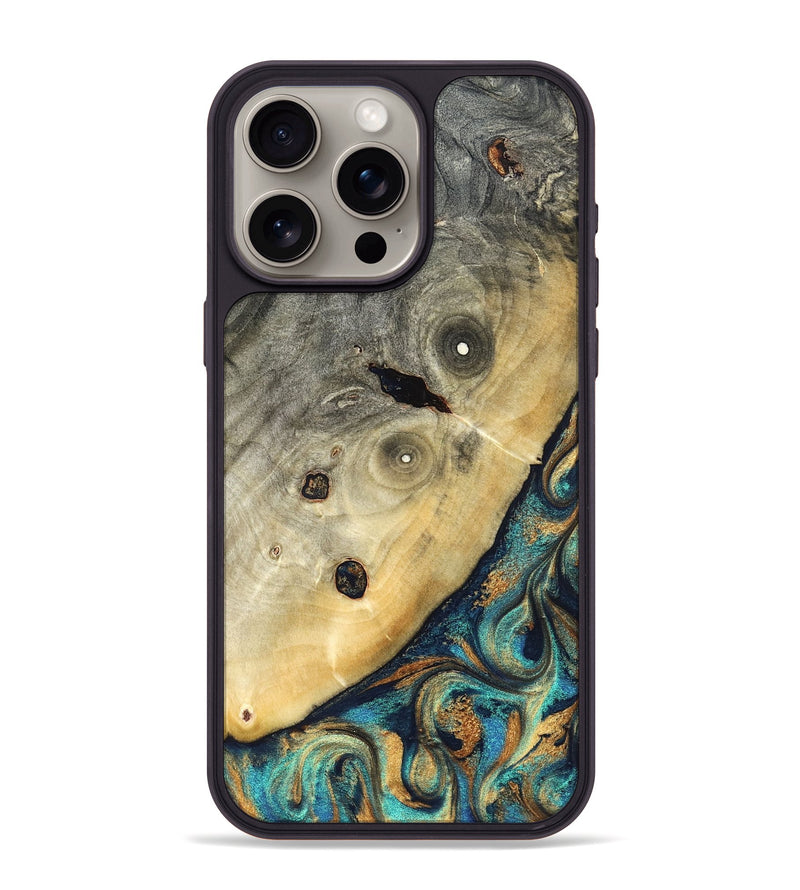 iPhone 15 Pro Max Wood Phone Case - Jace (Teal & Gold, 823169)