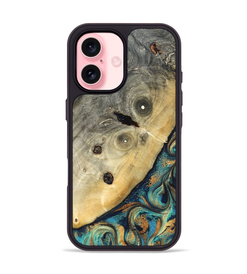 iPhone 16 Wood Phone Case - Jace (Teal & Gold, 823169)