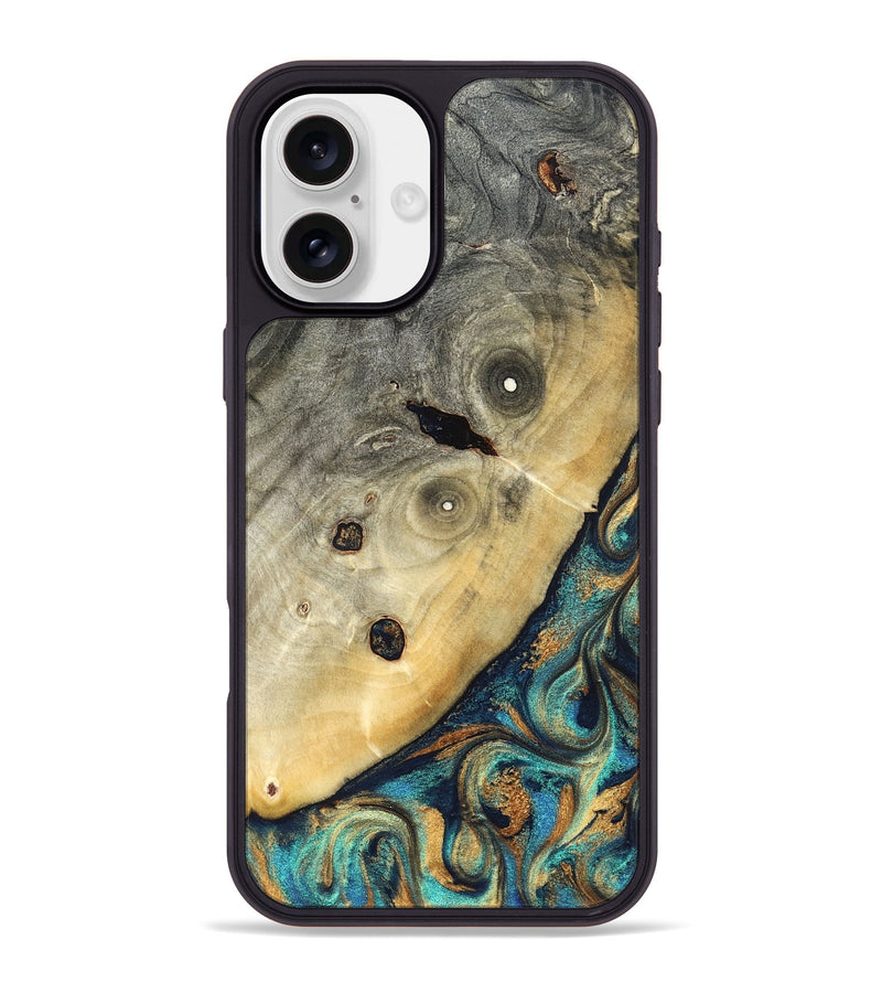 iPhone 16 Plus Wood Phone Case - Jace (Teal & Gold, 823169)