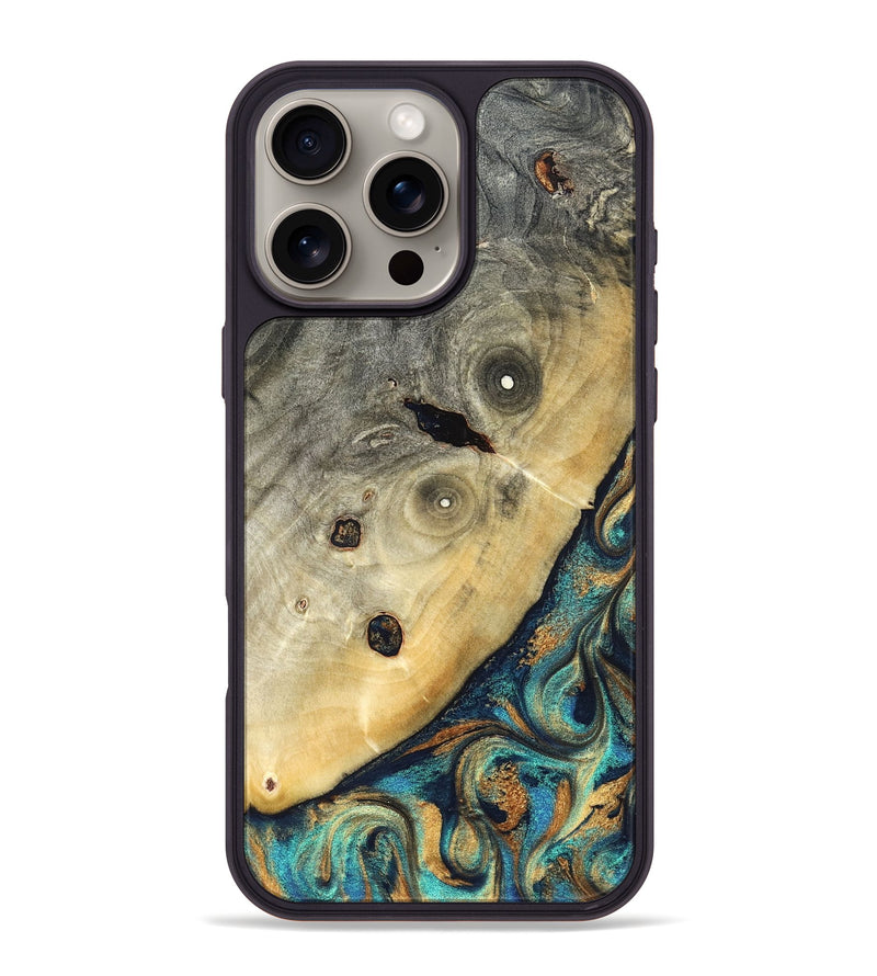 iPhone 16 Pro Max Wood Phone Case - Jace (Teal & Gold, 823169)