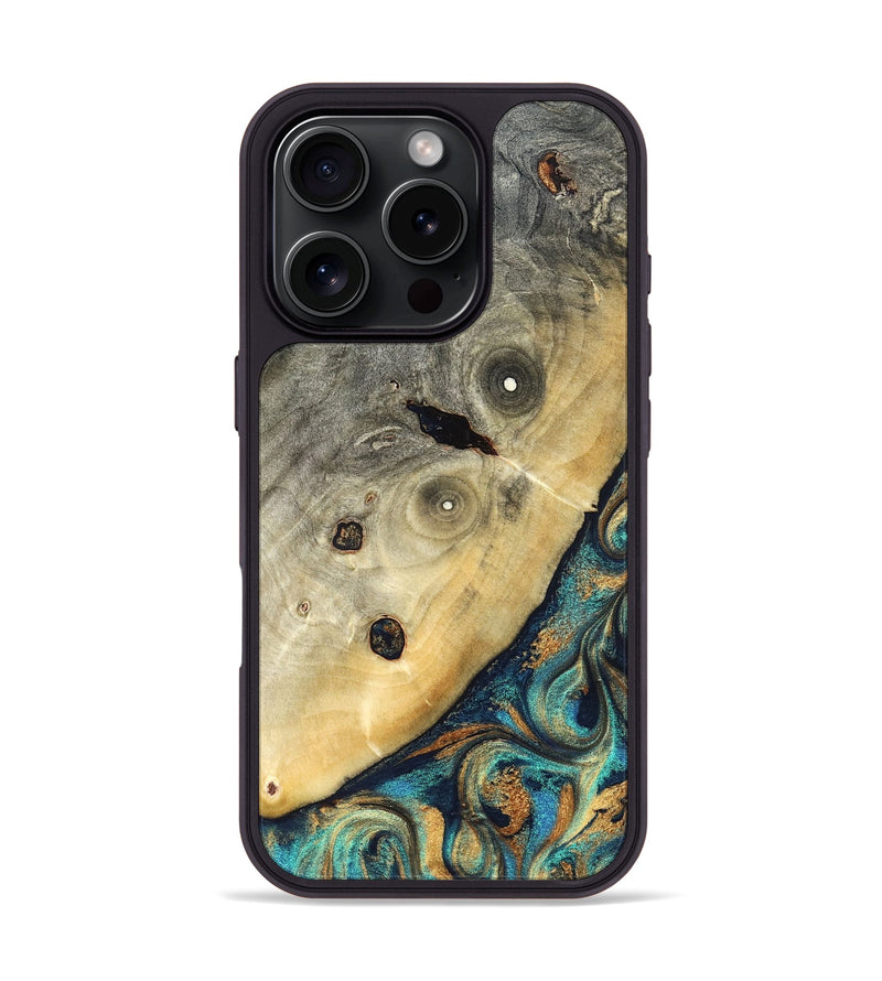 iPhone 16 Pro Wood Phone Case - Jace (Teal & Gold, 823169)