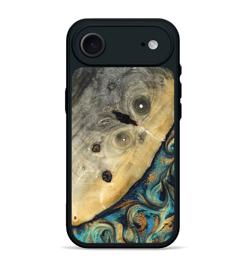 iPhone 17 Air Wood Phone Case - Jace (Teal & Gold, 823169)