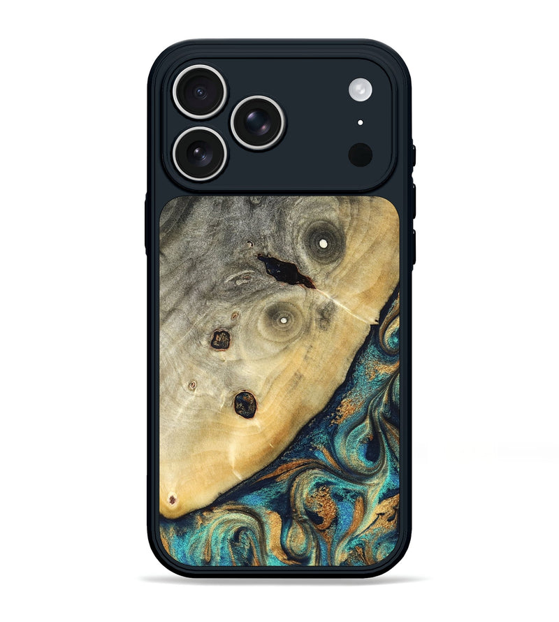 iPhone 17 Pro Max Wood Phone Case - Jace (Teal & Gold, 823169)