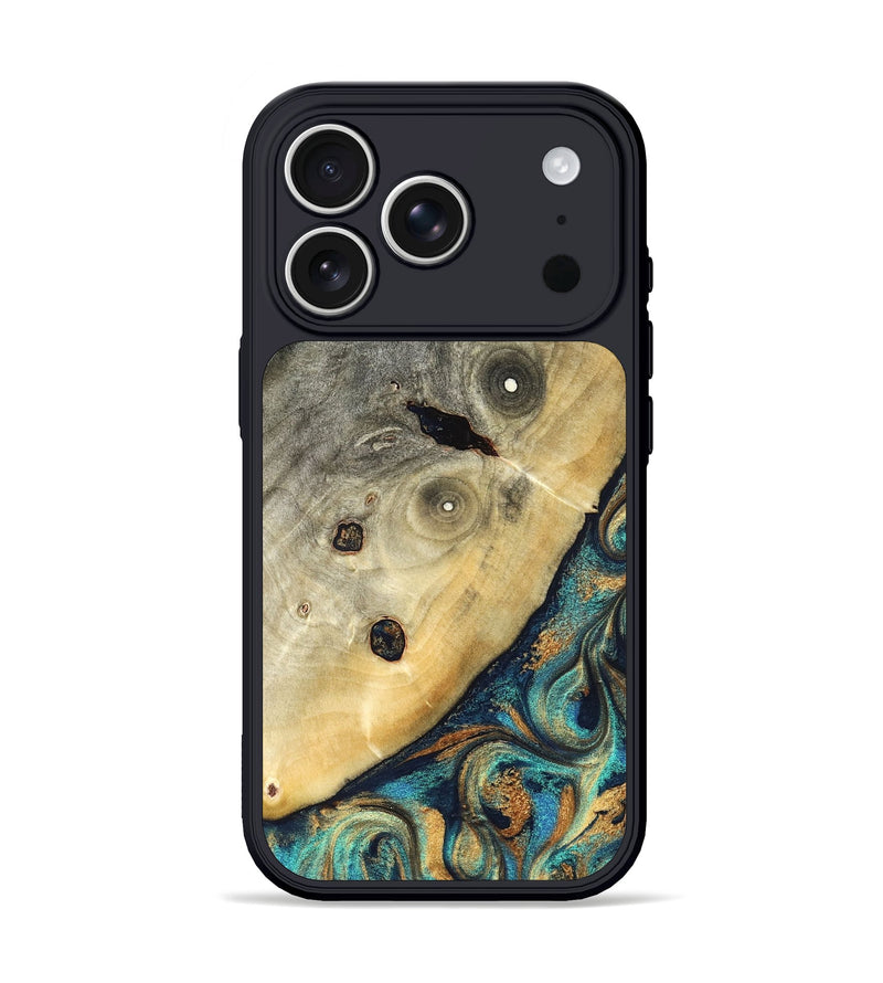 iPhone 17 Pro Wood Phone Case - Jace (Teal & Gold, 823169)