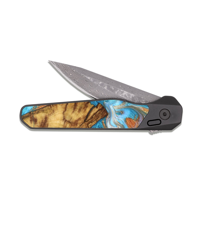 EDC Dark Damascus Wood Pocket Knife - Casimir (Teal & Gold, 823170)