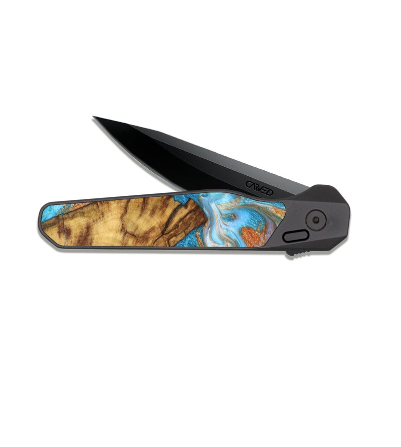 EDC Dark Slate Wood Pocket Knife - Casimir (Teal & Gold, 823170)
