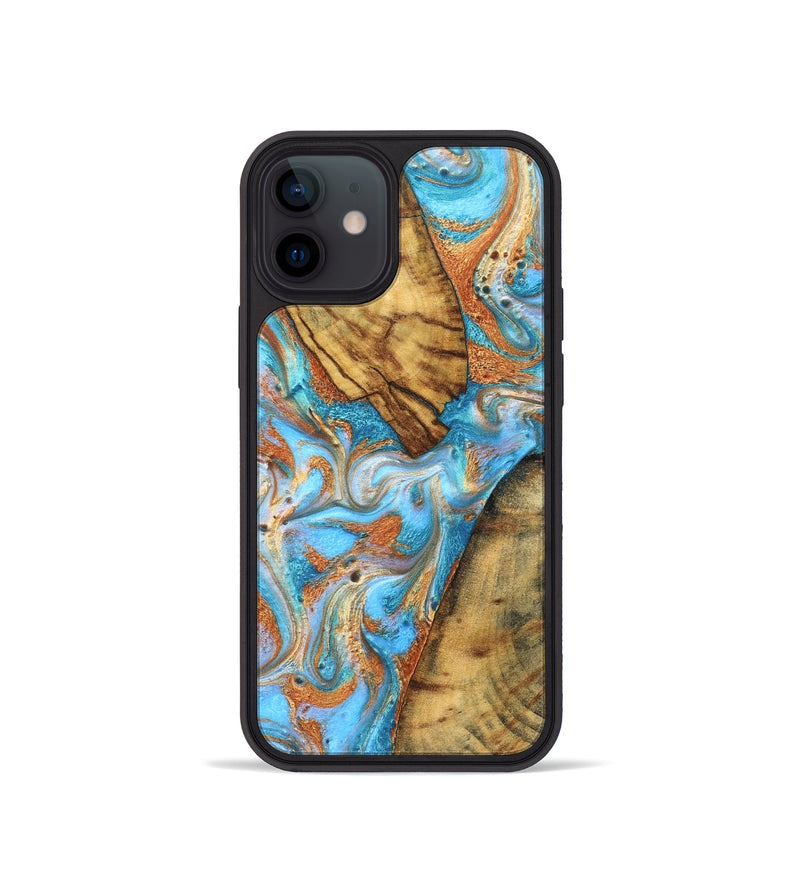 iPhone 12 mini Wood Phone Case - Casimir (Teal & Gold, 823170)