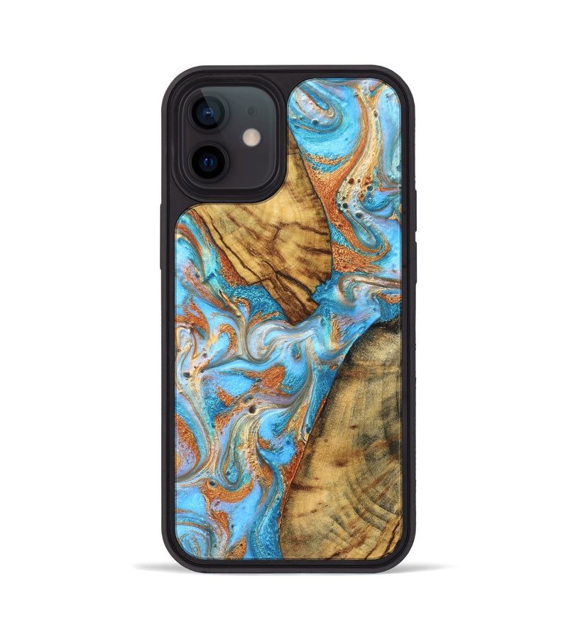 iPhone 12 Wood Phone Case - Casimir (Teal & Gold, 823170)