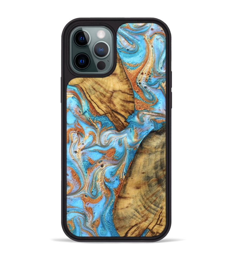 iPhone 12 Pro Max Wood Phone Case - Casimir (Teal & Gold, 823170)