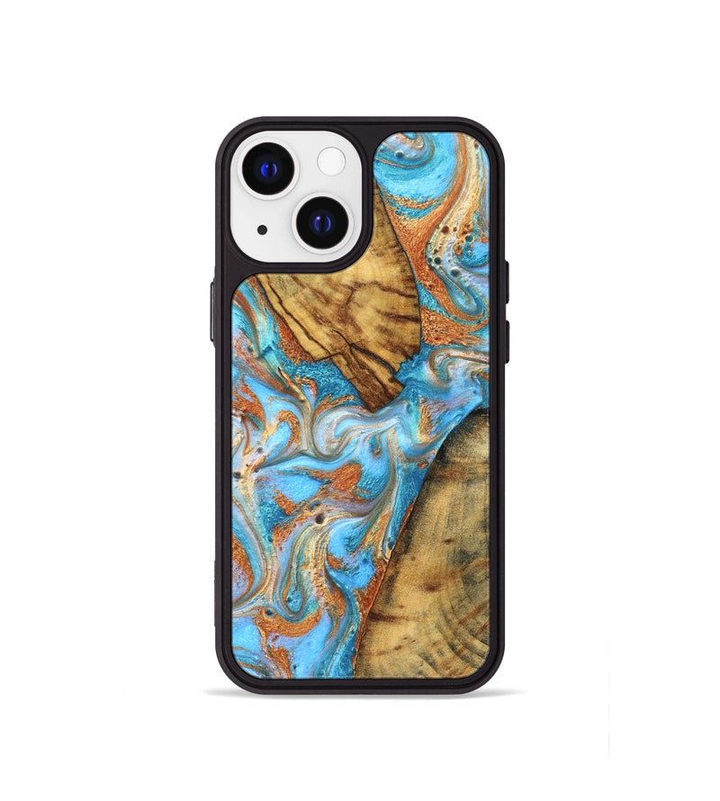 iPhone 13 mini Wood Phone Case - Casimir (Teal & Gold, 823170)