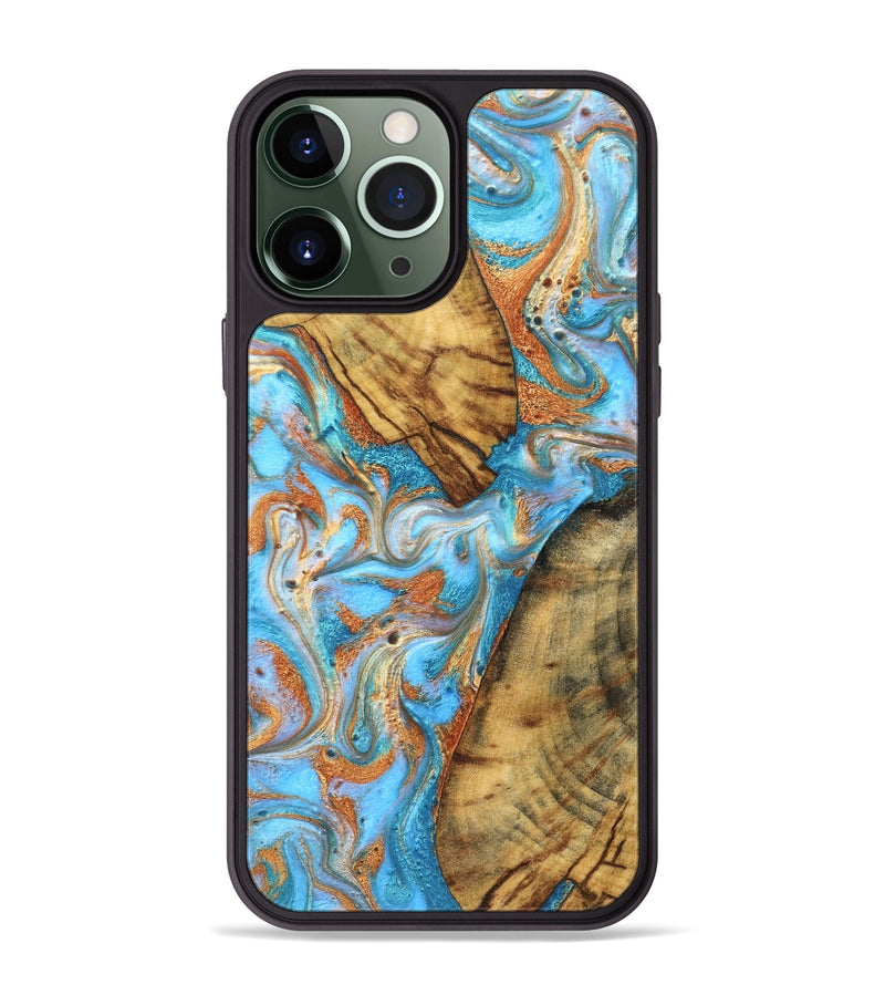 iPhone 13 Pro Max Wood Phone Case - Casimir (Teal & Gold, 823170)