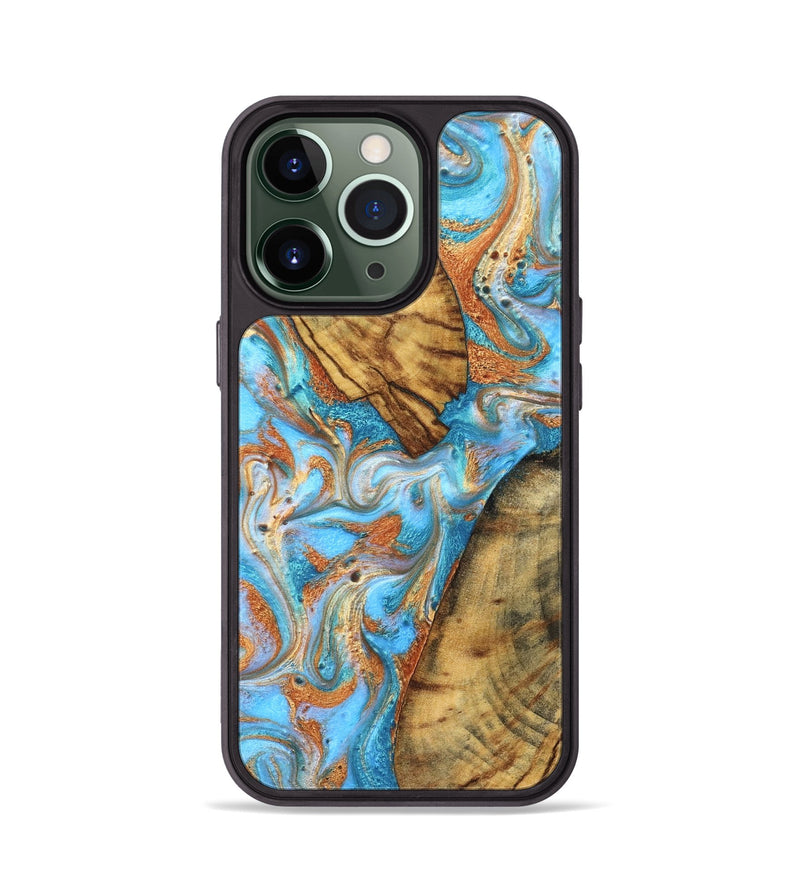 iPhone 13 Pro Wood Phone Case - Casimir (Teal & Gold, 823170)