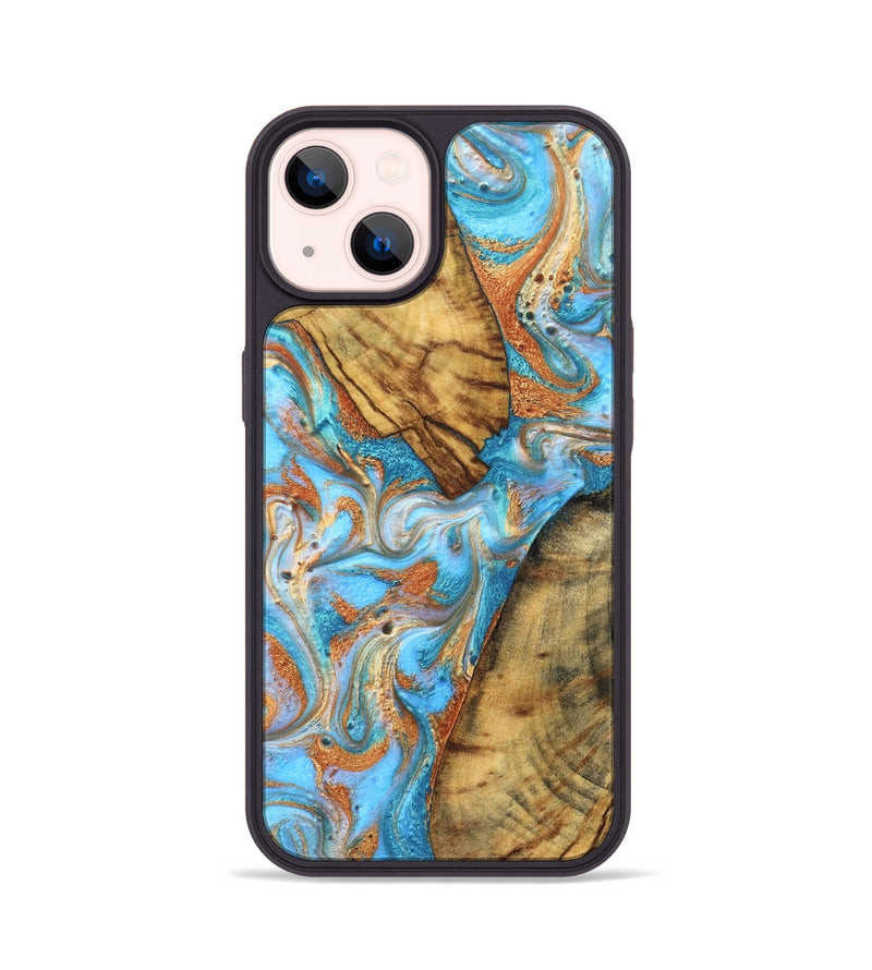 iPhone 14 Wood Phone Case - Casimir (Teal & Gold, 823170)