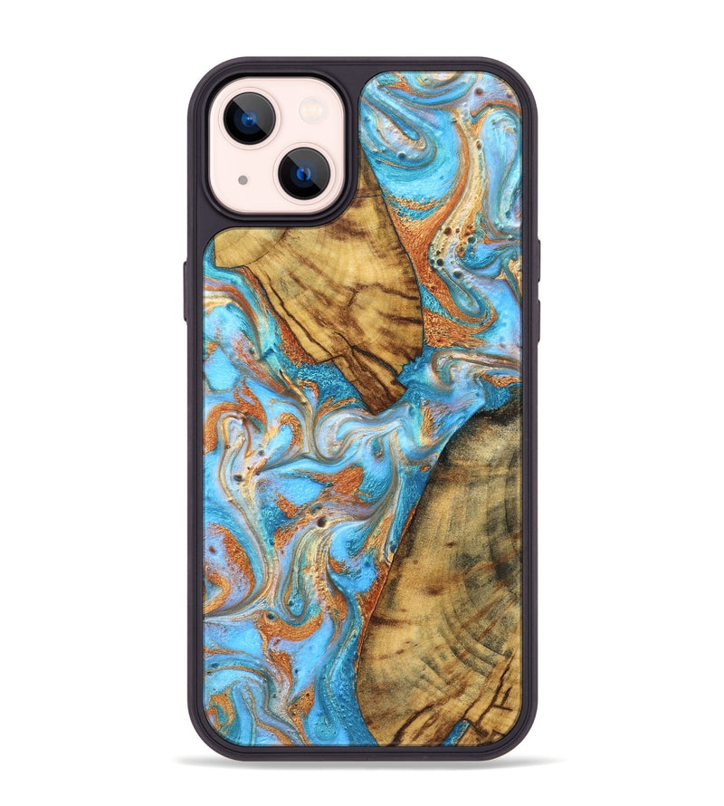 iPhone 14 Plus Wood Phone Case - Casimir (Teal & Gold, 823170)