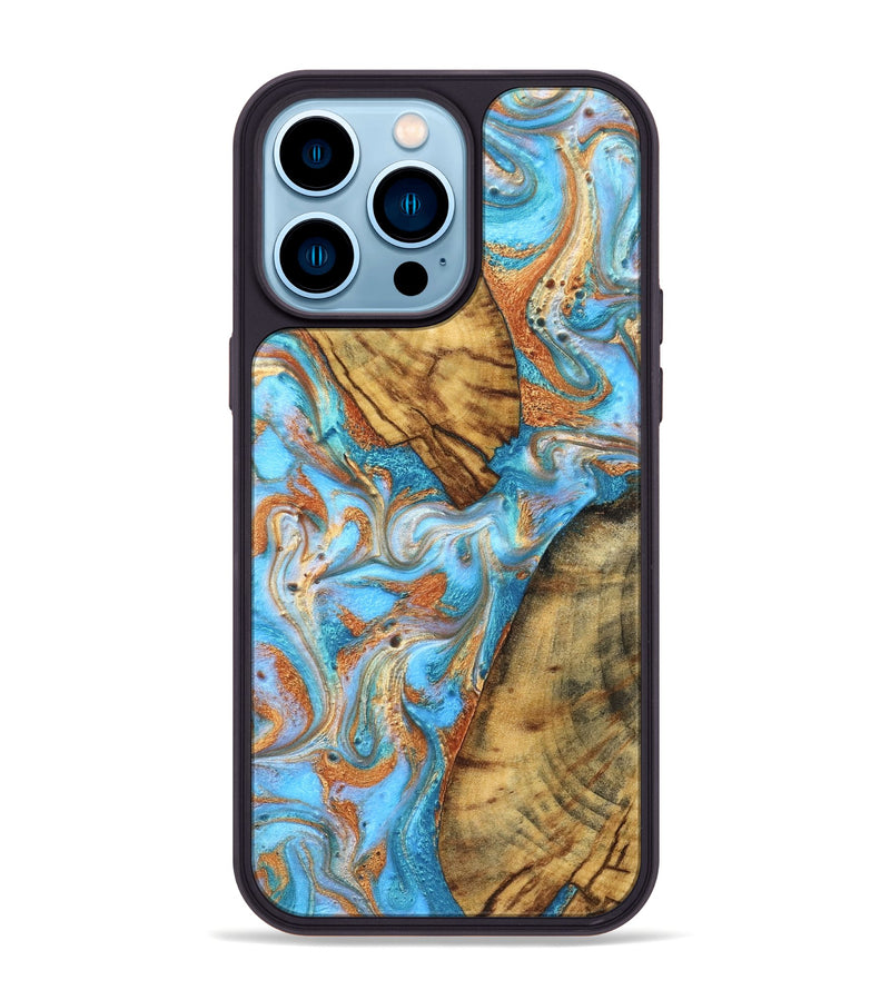 iPhone 14 Pro Max Wood Phone Case - Casimir (Teal & Gold, 823170)