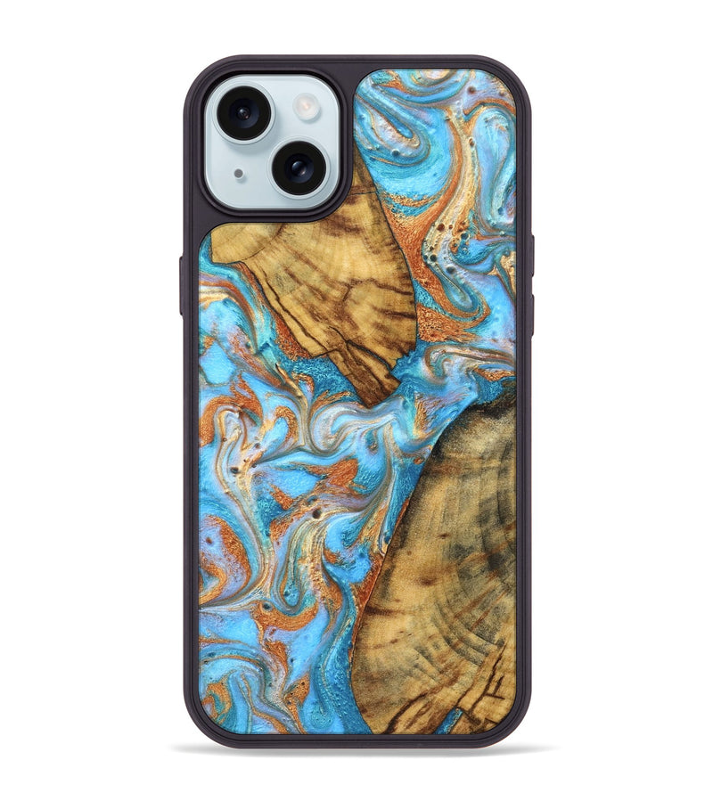 iPhone 15 Plus Wood Phone Case - Casimir (Teal & Gold, 823170)