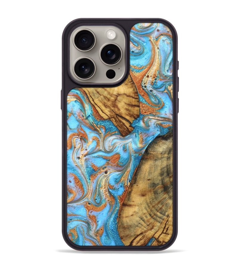 iPhone 15 Pro Max Wood Phone Case - Casimir (Teal & Gold, 823170)