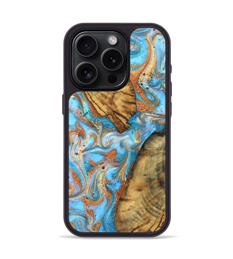 iPhone 15 Pro Wood Phone Case - Casimir (Teal & Gold, 823170)