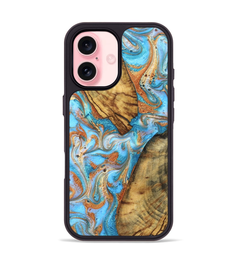 iPhone 16 Wood Phone Case - Casimir (Teal & Gold, 823170)