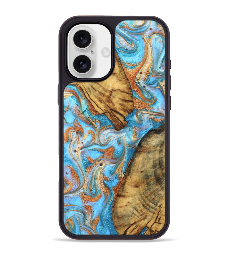 iPhone 16 Plus Wood Phone Case - Casimir (Teal & Gold, 823170)