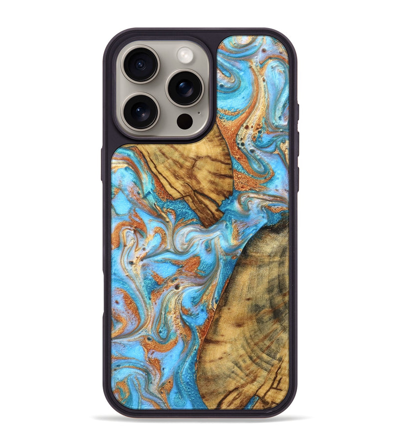 iPhone 16 Pro Max Wood Phone Case - Casimir (Teal & Gold, 823170)