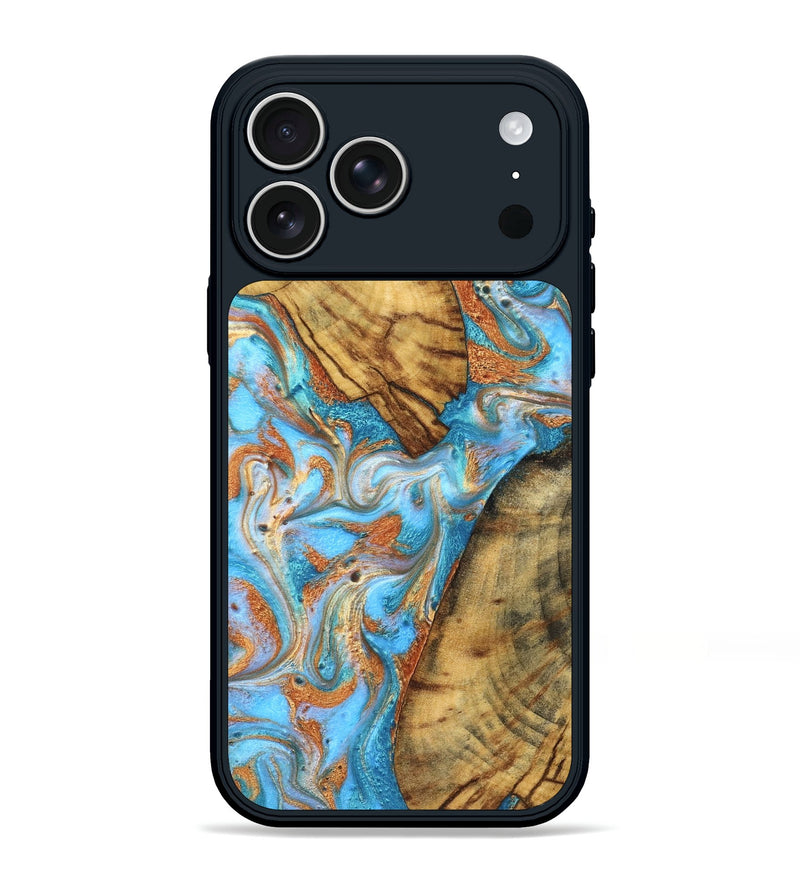 iPhone 17 Pro Max Wood Phone Case - Casimir (Teal & Gold, 823170)