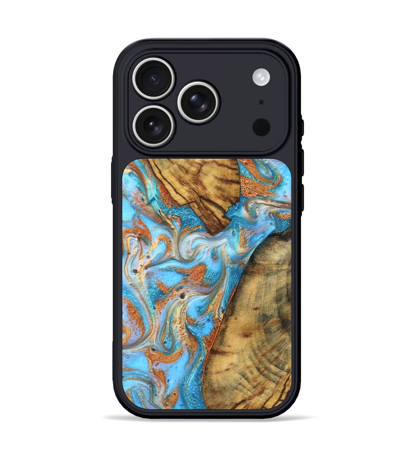 iPhone 17 Pro Wood Phone Case - Casimir (Teal & Gold, 823170)