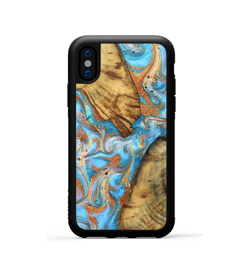 iPhone Xs Wood Phone Case - Casimir (Teal & Gold, 823170)
