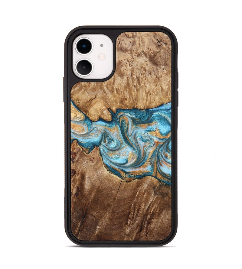 iPhone 11 Wood Phone Case - Sam (Teal & Gold, 823173)