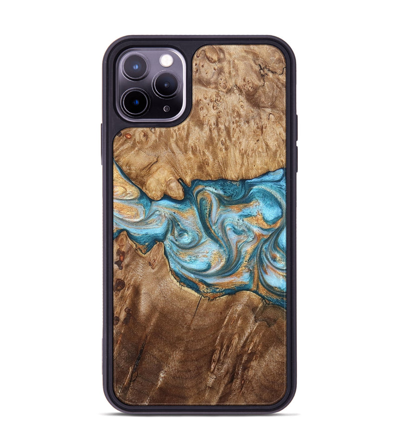 iPhone 11 Pro Max Wood Phone Case - Sam (Teal & Gold, 823173)