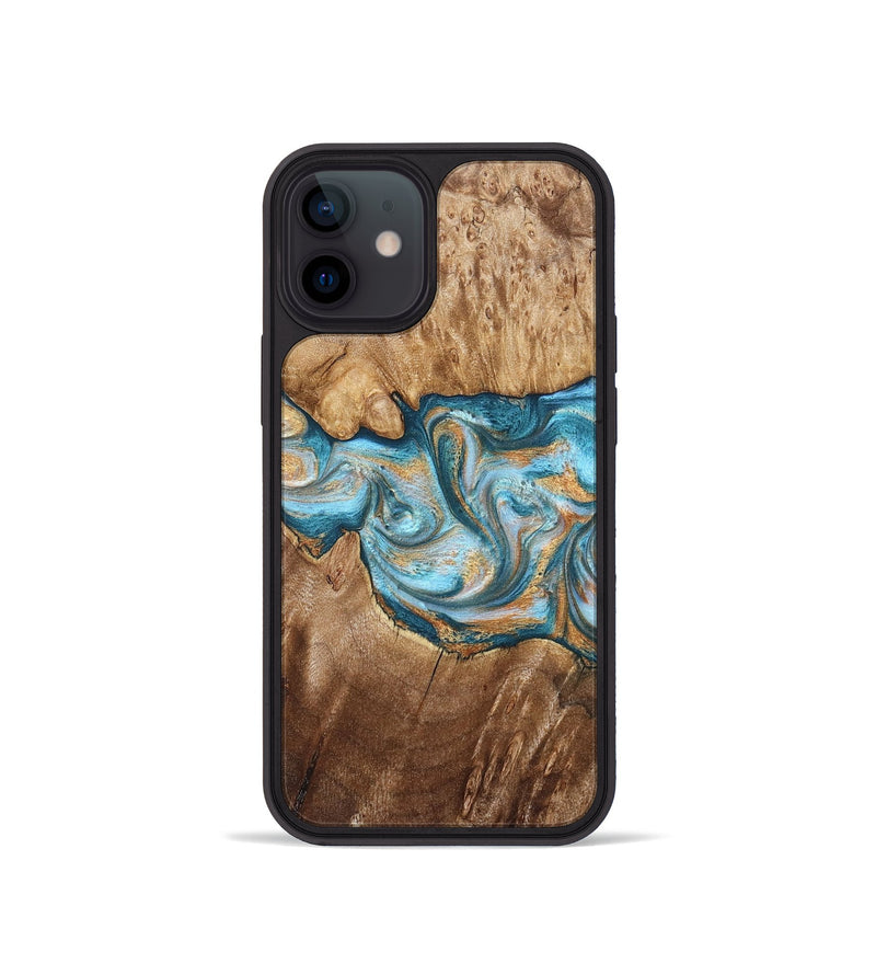 iPhone 12 mini Wood Phone Case - Sam (Teal & Gold, 823173)
