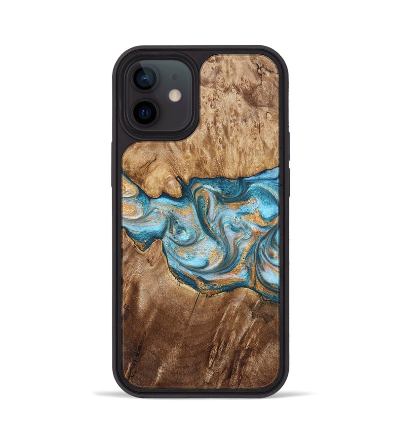 iPhone 12 Wood Phone Case - Sam (Teal & Gold, 823173)
