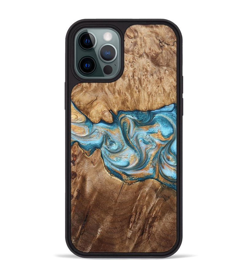 iPhone 12 Pro Max Wood Phone Case - Sam (Teal & Gold, 823173)