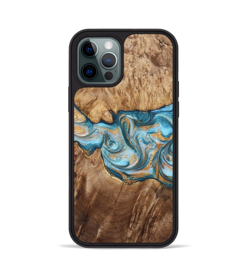 iPhone 12 Pro Wood Phone Case - Sam (Teal & Gold, 823173)