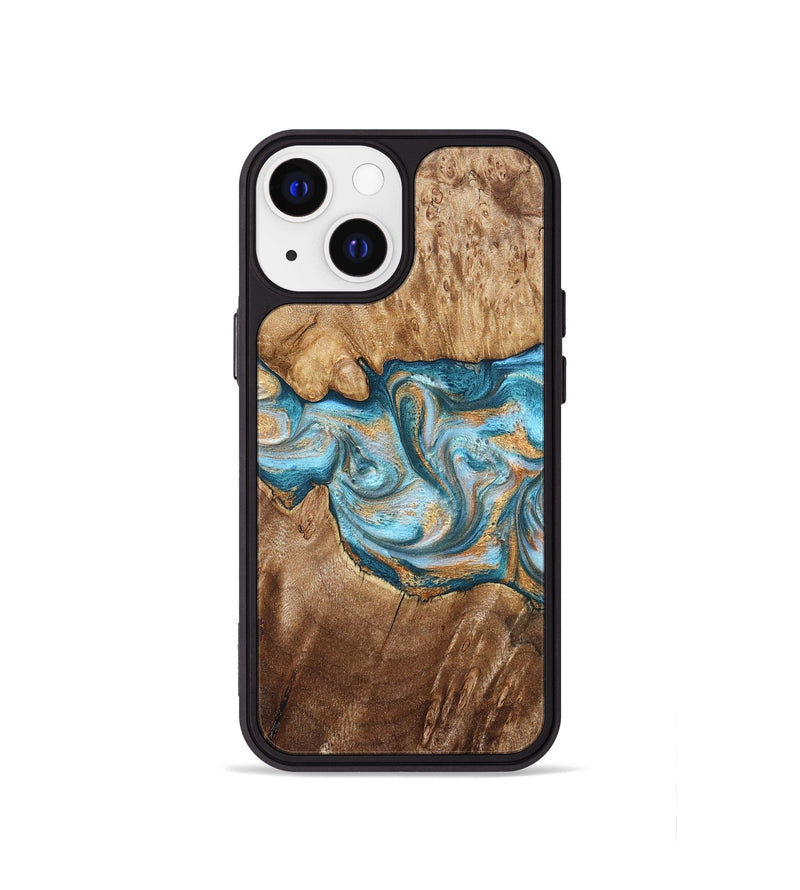 iPhone 13 mini Wood Phone Case - Sam (Teal & Gold, 823173)