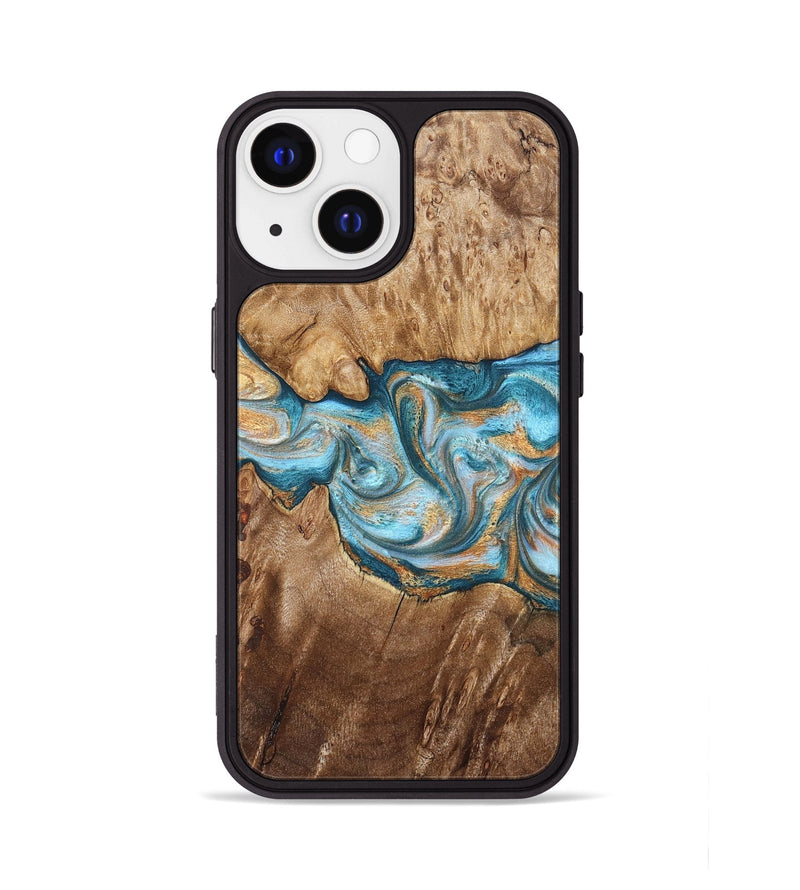 iPhone 13 Wood Phone Case - Sam (Teal & Gold, 823173)