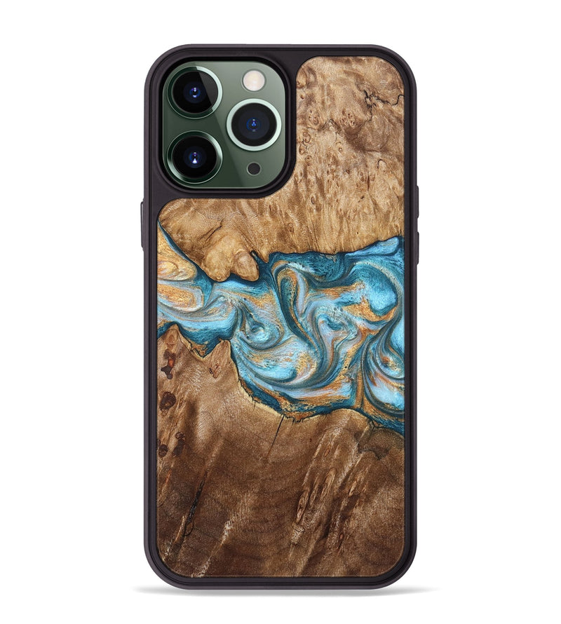 iPhone 13 Pro Max Wood Phone Case - Sam (Teal & Gold, 823173)