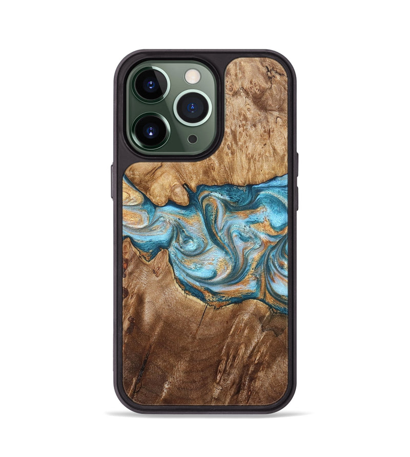 iPhone 13 Pro Wood Phone Case - Sam (Teal & Gold, 823173)