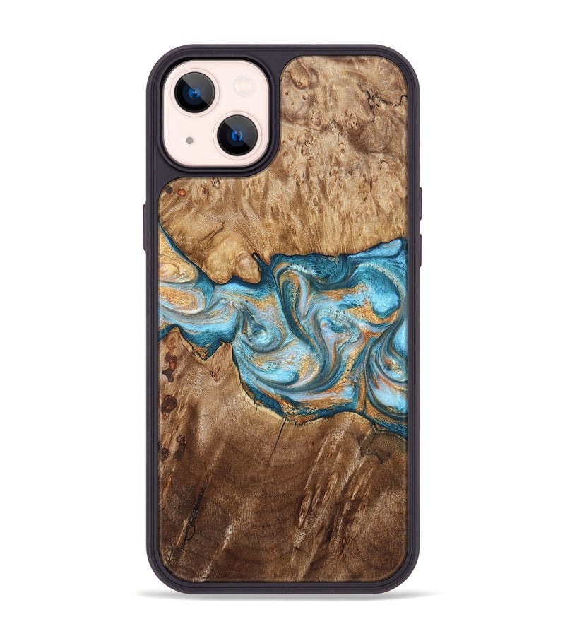 iPhone 14 Plus Wood Phone Case - Sam (Teal & Gold, 823173)