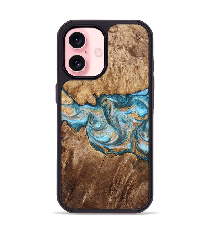 iPhone 16 Wood Phone Case - Sam (Teal & Gold, 823173)