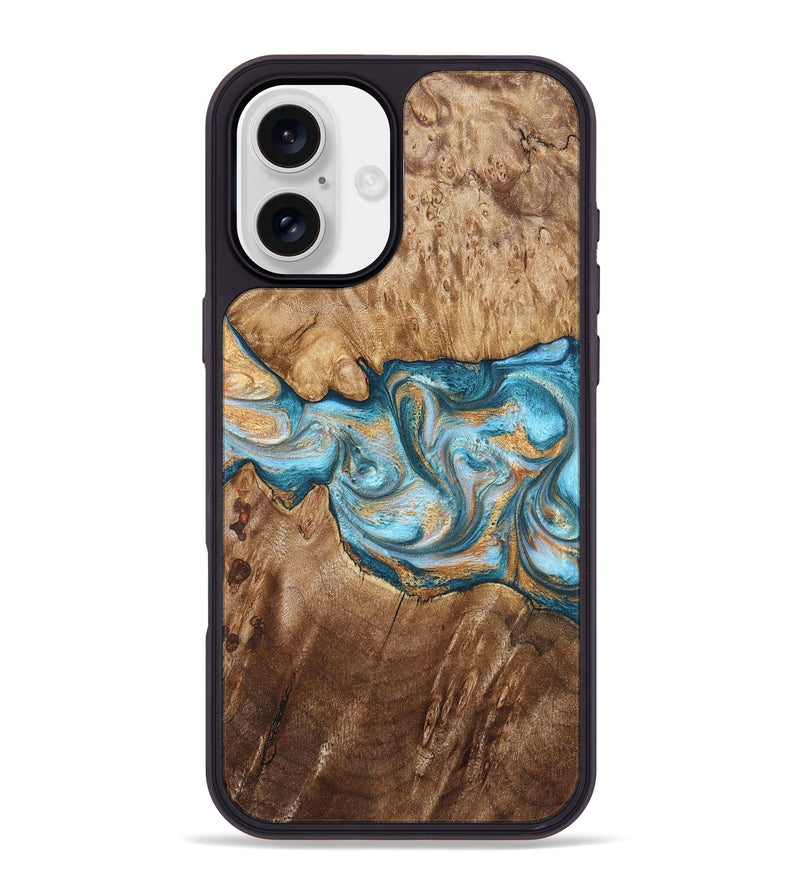 iPhone 16 Plus Wood Phone Case - Sam (Teal & Gold, 823173)