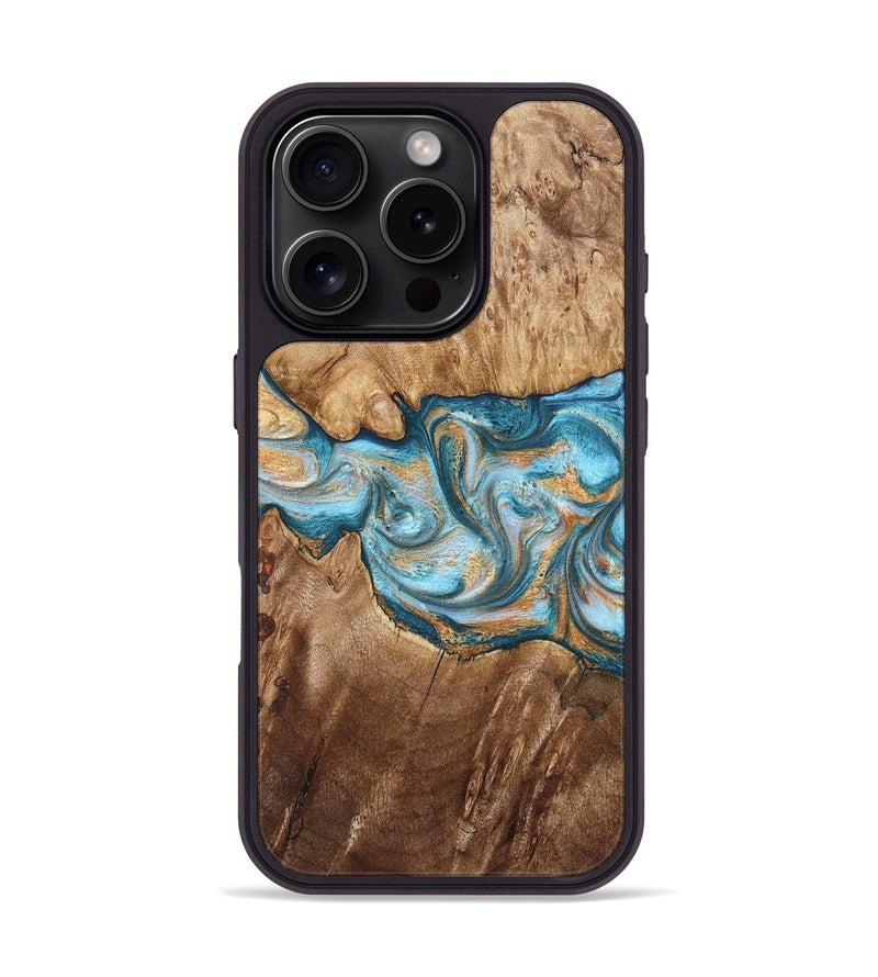 iPhone 16 Pro Wood Phone Case - Sam (Teal & Gold, 823173)
