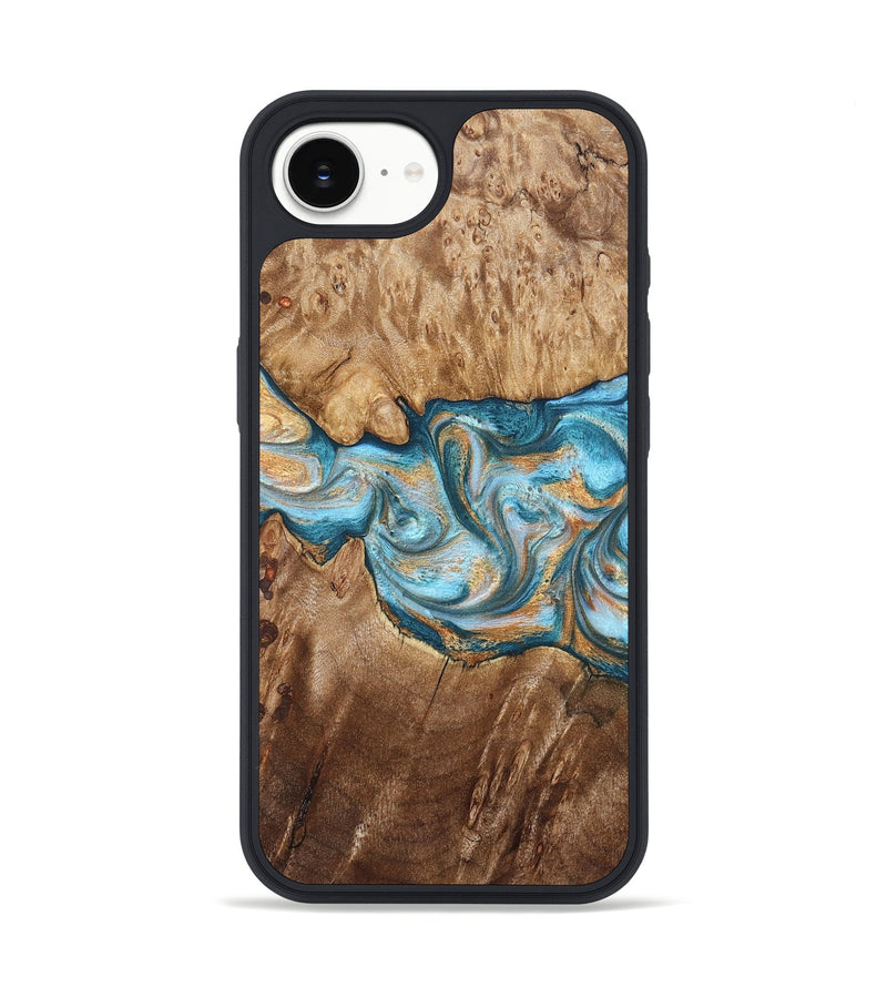 iPhone 16e Wood Phone Case - Sam (Teal & Gold, 823173)