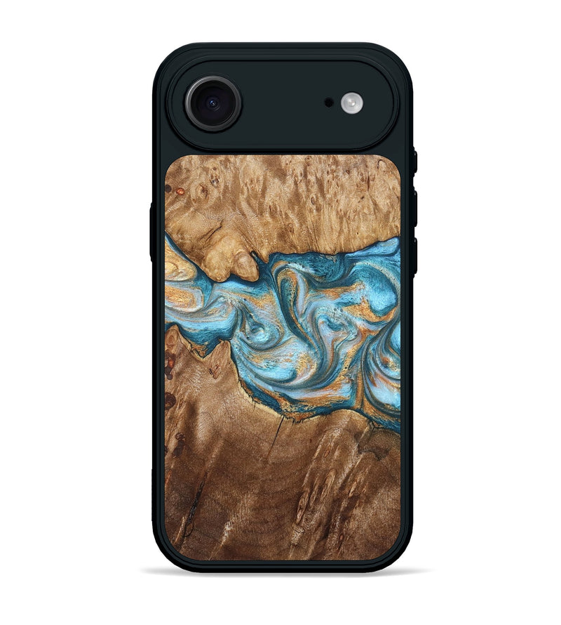 iPhone 17 Air Wood Phone Case - Sam (Teal & Gold, 823173)